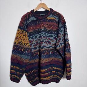 Coogi Sweater Mens Large Multicolor Abstract 3D Textured Knit Wool Vintage